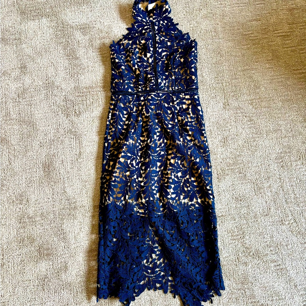Lace overlay halter dress